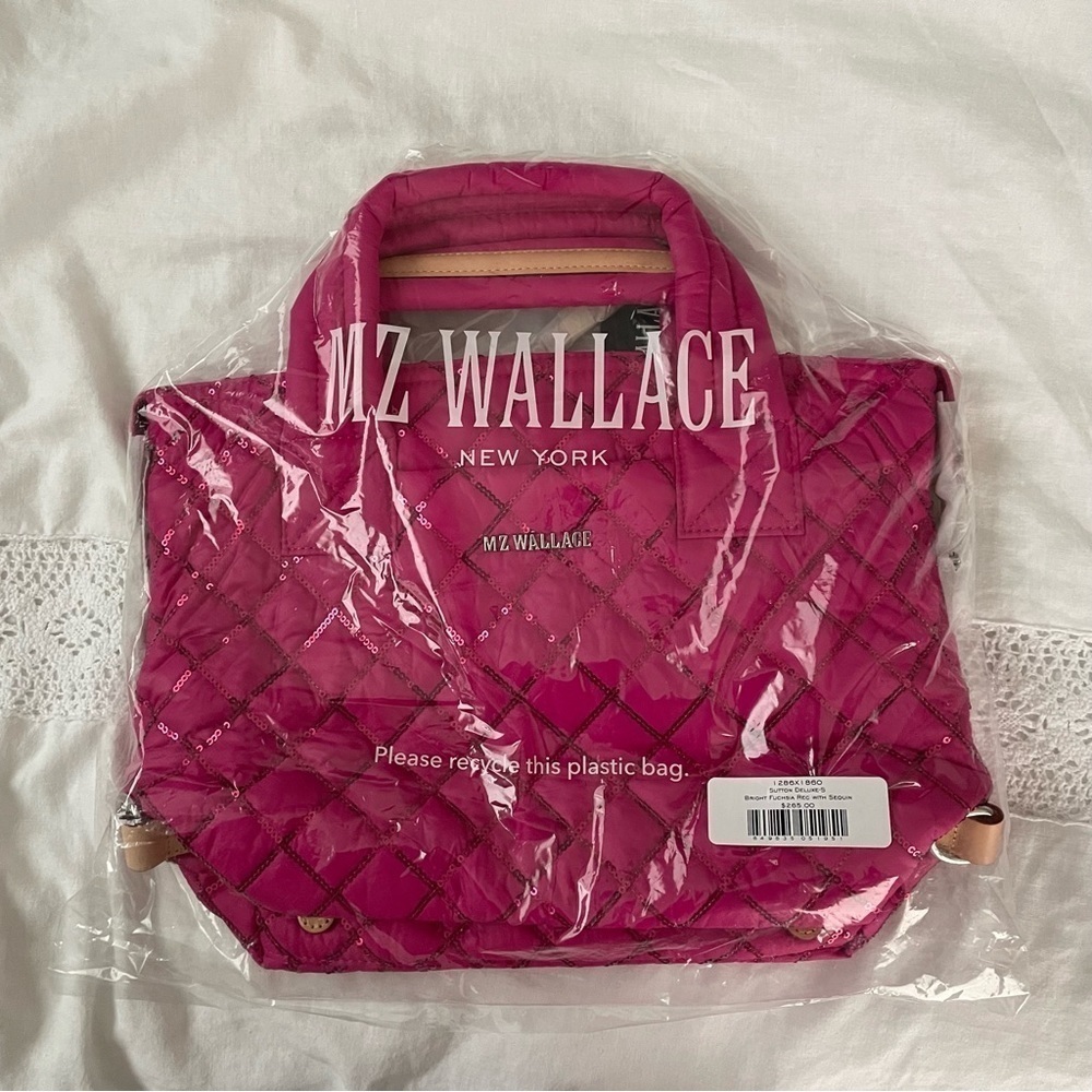 NWT new MZ Wallace Bright Fuchsia With Sequin Small Sutton Deluxe pink bling - Picture 5 of 7
